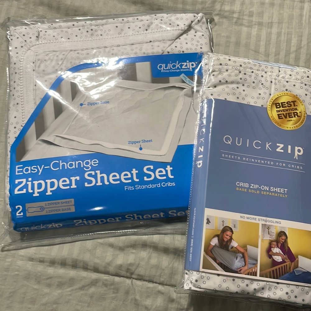 Quick zip zipper sheet set for crib